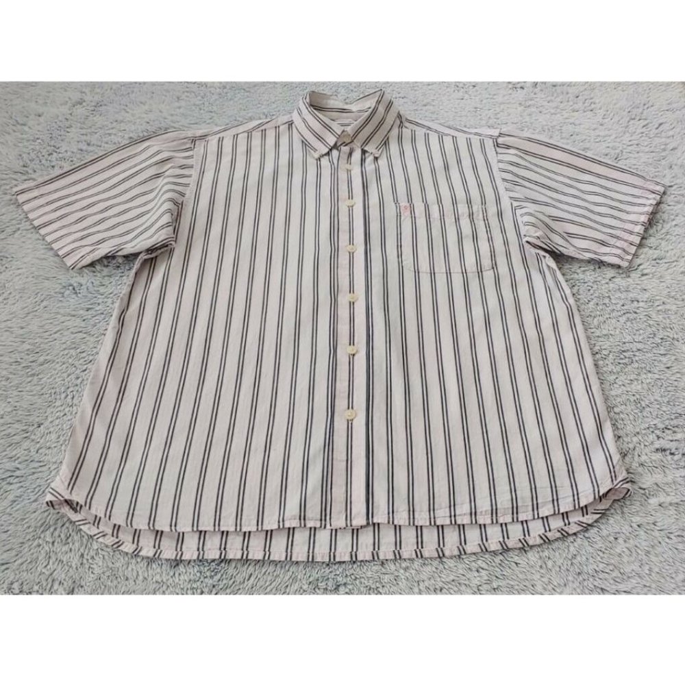 Izod MEDIUM Bundle of 2 Button Up Short Sleeve Men Pink Shirts Striped & Plaid - Picture 3 of 12